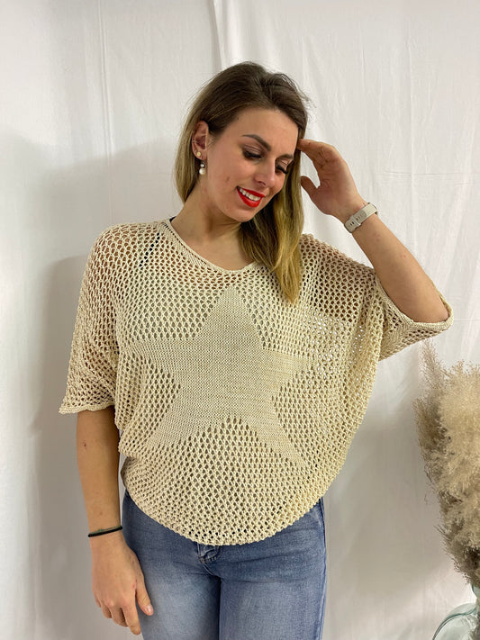 HAUT CROCHET ÉTOILE BEIGE