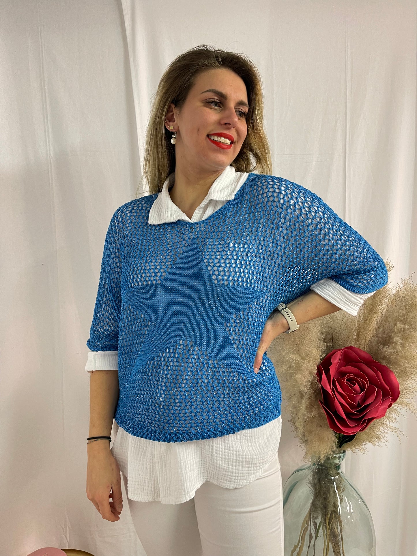 HAUT CROCHET ÉTOILE BLEU ROI