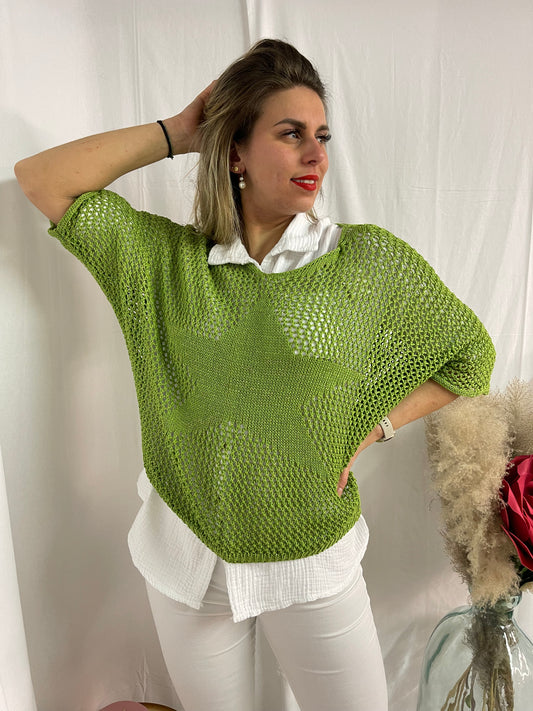 HAUT CROCHET ÉTOILE VERT