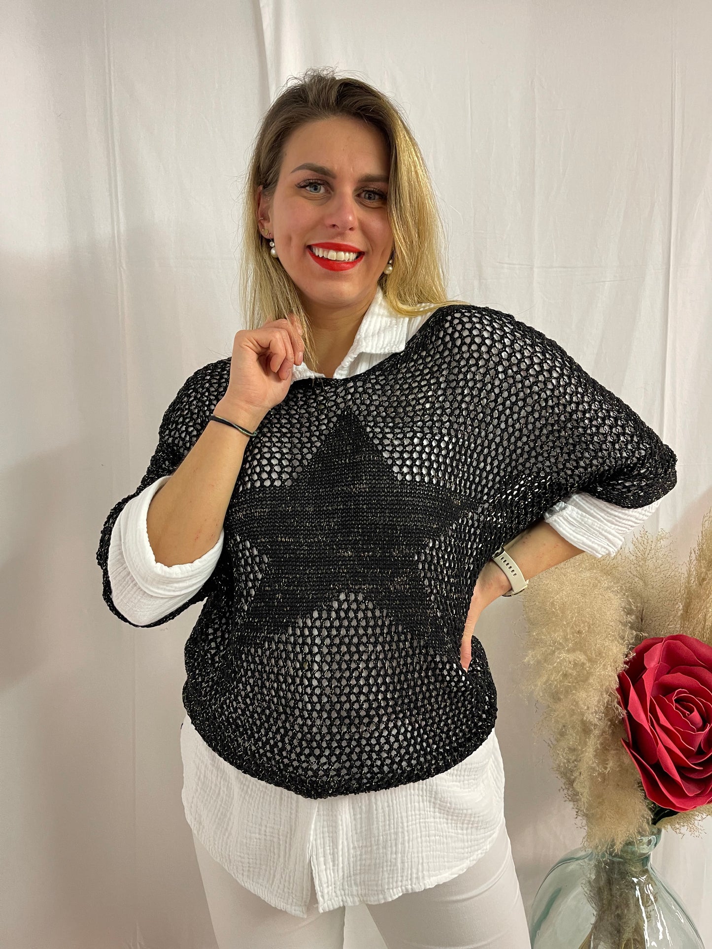 HAUT CROCHET ÉTOILE NOIR